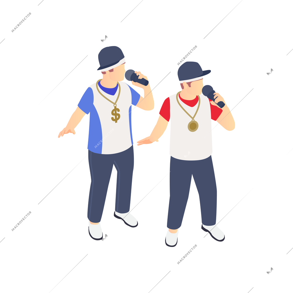 Tv talent show composition with two performing rappers with microphones vector illustration