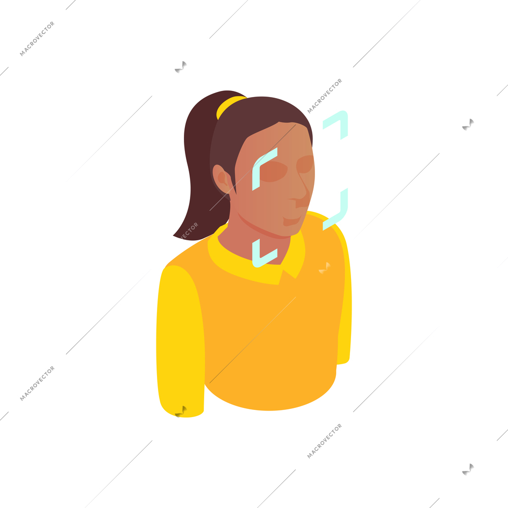 Biometric authentication recognition technology composition with isometric image of target on womans face vector illustration