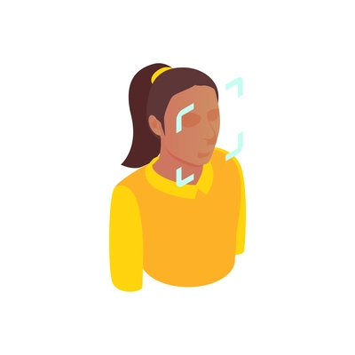 Biometric authentication recognition technology composition with isometric image of target on womans face vector illustration