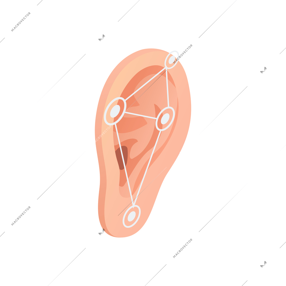 Biometric authentication recognition technology composition with isometric image of human ear with lines vector illustration