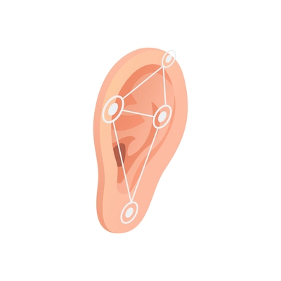 Biometric authentication recognition technology composition with isometric image of human ear with lines vector illustration