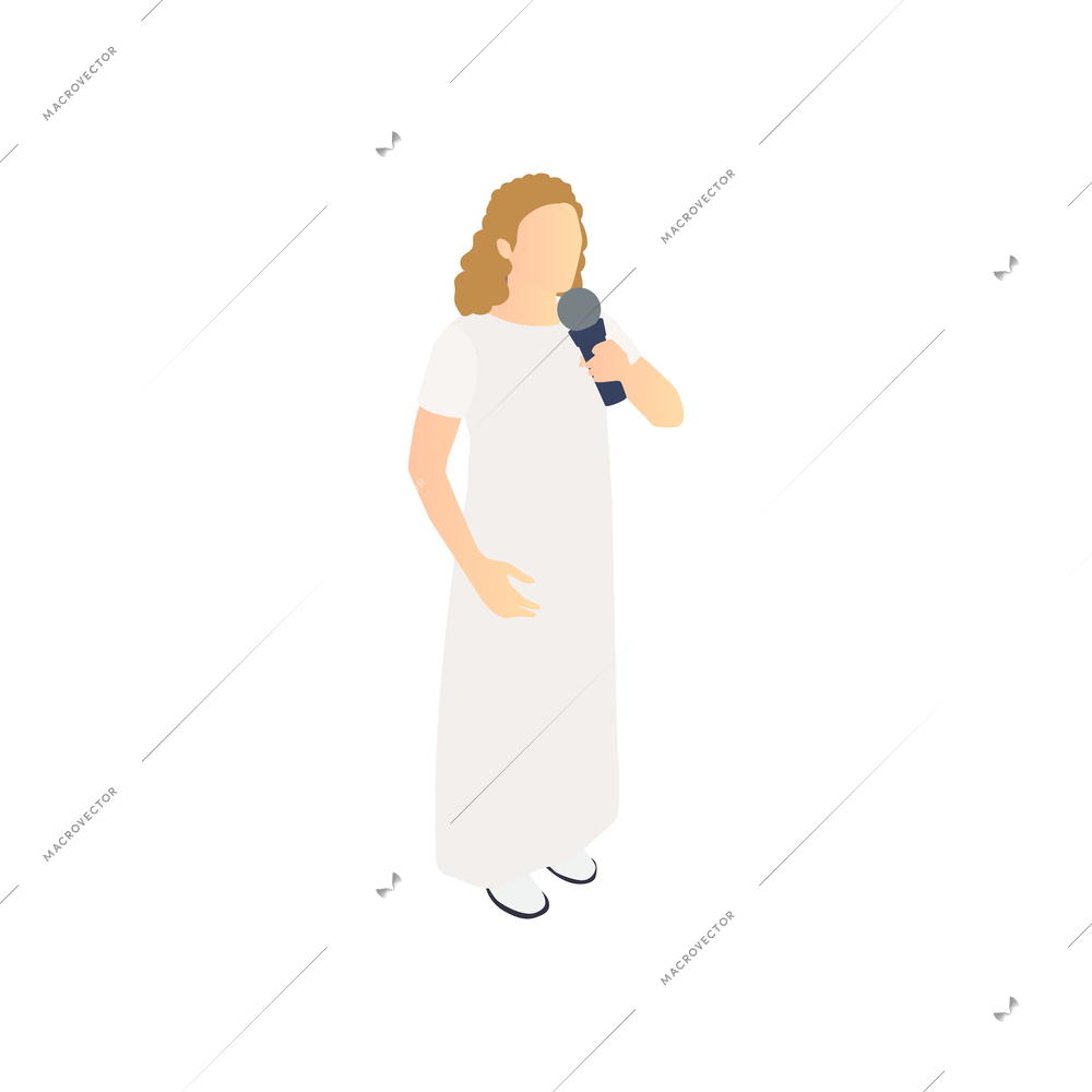 Tv talent show composition with human character of singing woman in white dress vector illustration