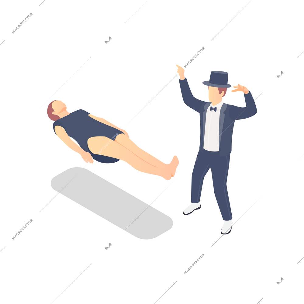 Tv talent show composition with character of performing magician levitating his assistant vector illustration