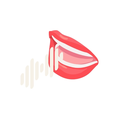 Biometric authentication recognition technology composition with isometric image of human mouth with voice waveform icons vector illustration