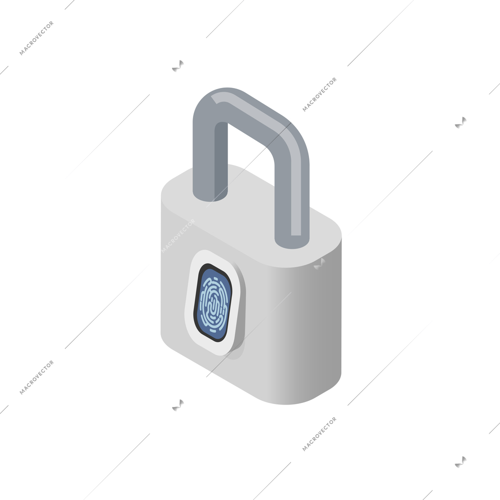 Biometric authentication recognition technology composition with isometric image of lock with fingerprint panel vector illustration