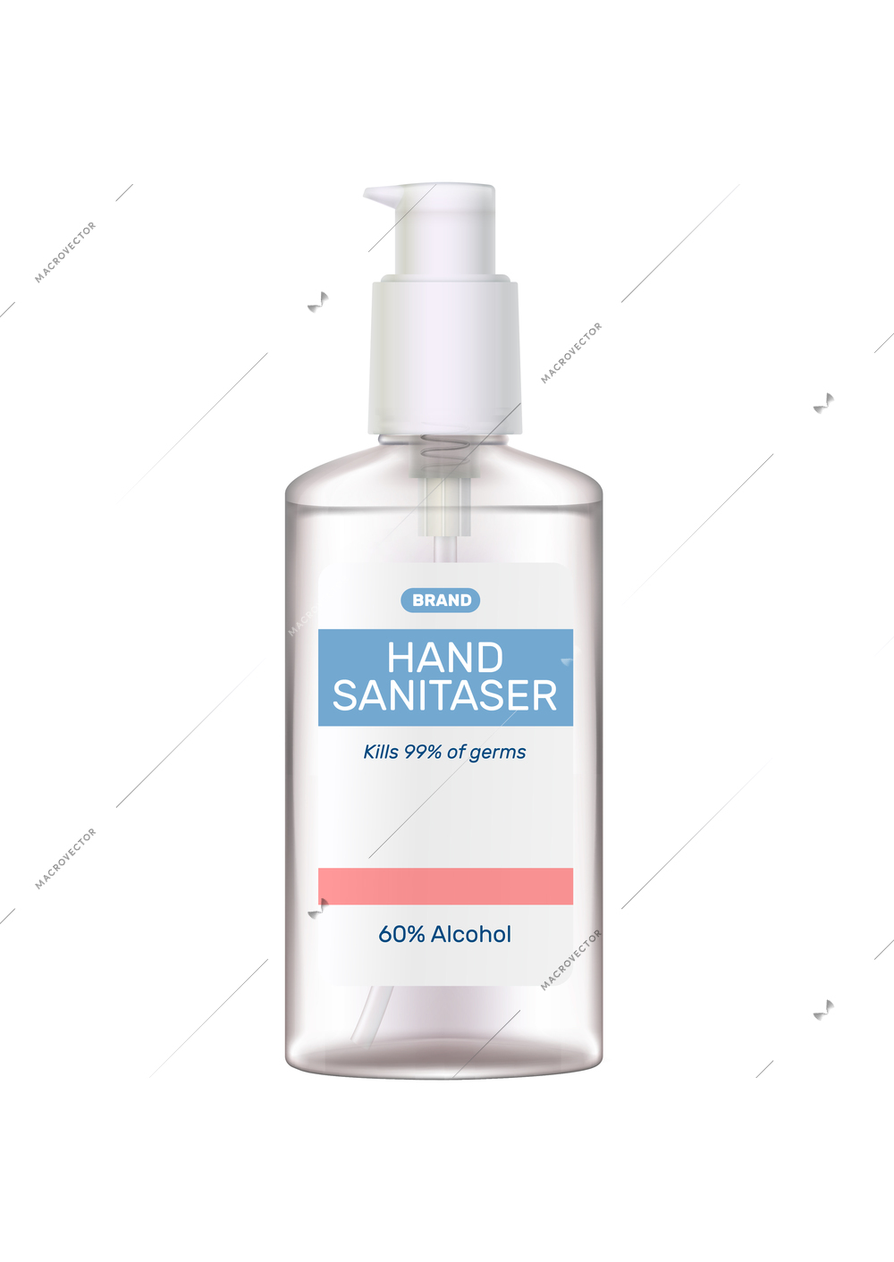 Hand sanitizer composition with realistic image of antivirus aerosol dispenser spray bottle with label vector illustration