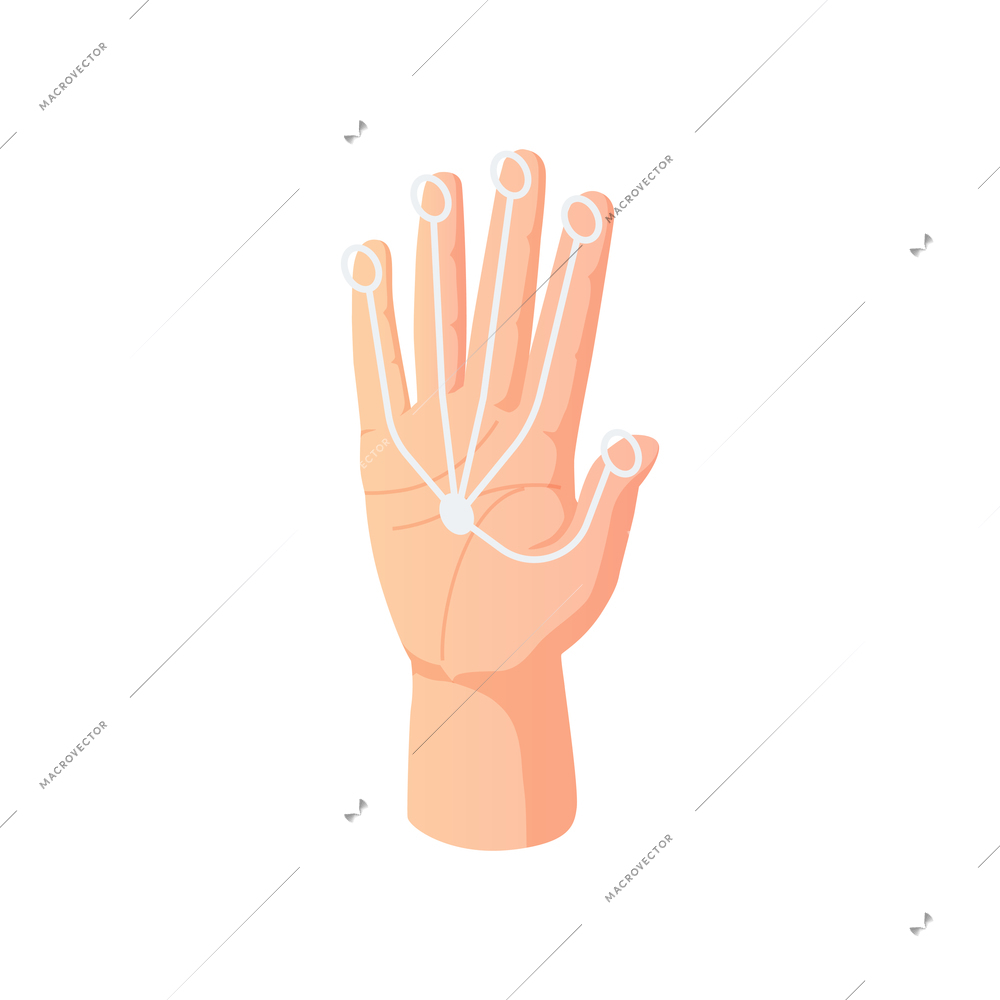 Biometric authentication recognition technology composition with isometric image of human hand palm with electronic lines vector illustration