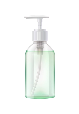 Hand sanitizer composition with realistic image of antivirus aerosol dispenser spray bottle vector illustration