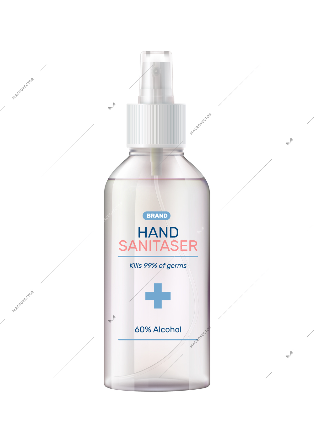 Hand sanitizer composition with realistic image of antivirus aerosol dispenser spray bottle with medical label vector illustration