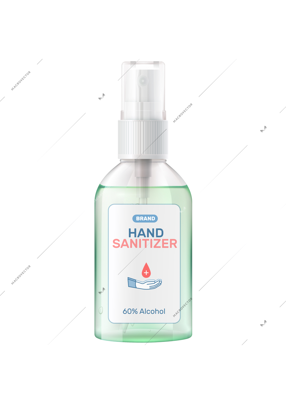 Hand sanitizer composition with realistic image of antivirus aerosol dispenser spray bottle with label vector illustration