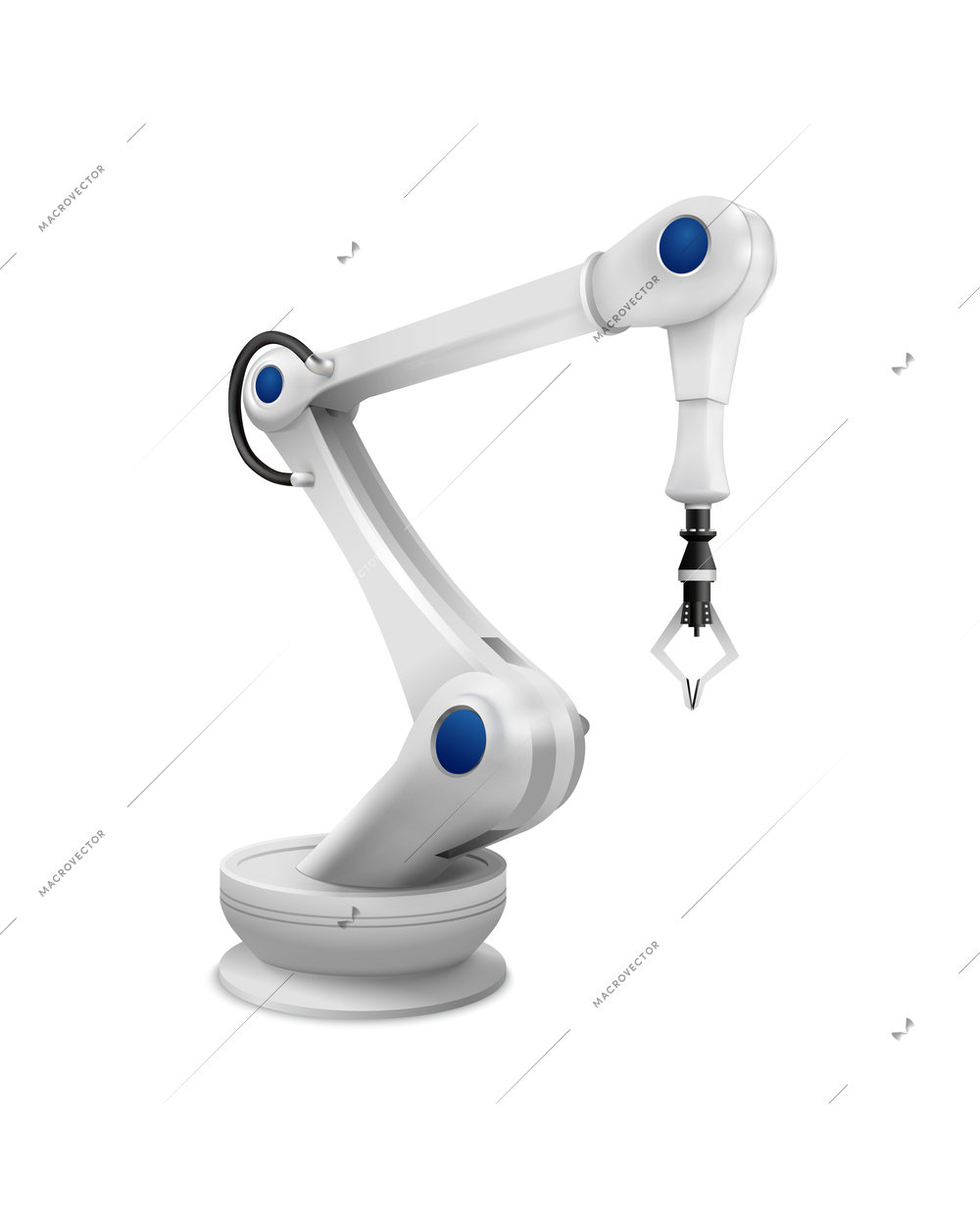 Mechanical robotic arms realistic composition with isolated image of remote controlled programmable industrial unit vector illustration