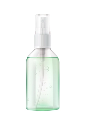 Hand sanitizer composition with realistic image of antivirus aerosol dispenser spray bottle vector illustration