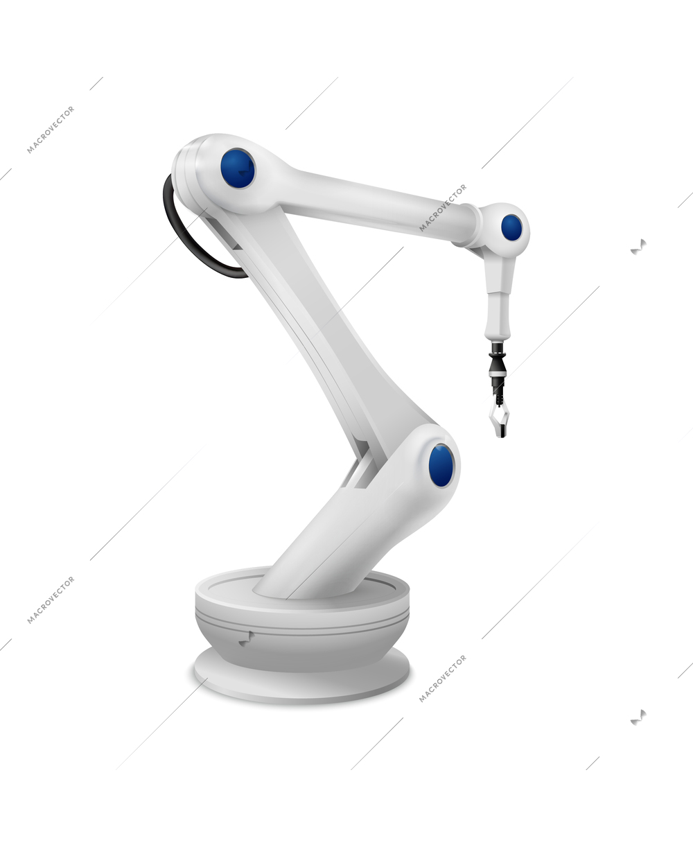 Mechanical robotic arms realistic composition with isolated image of remote controlled programmable industrial unit vector illustration