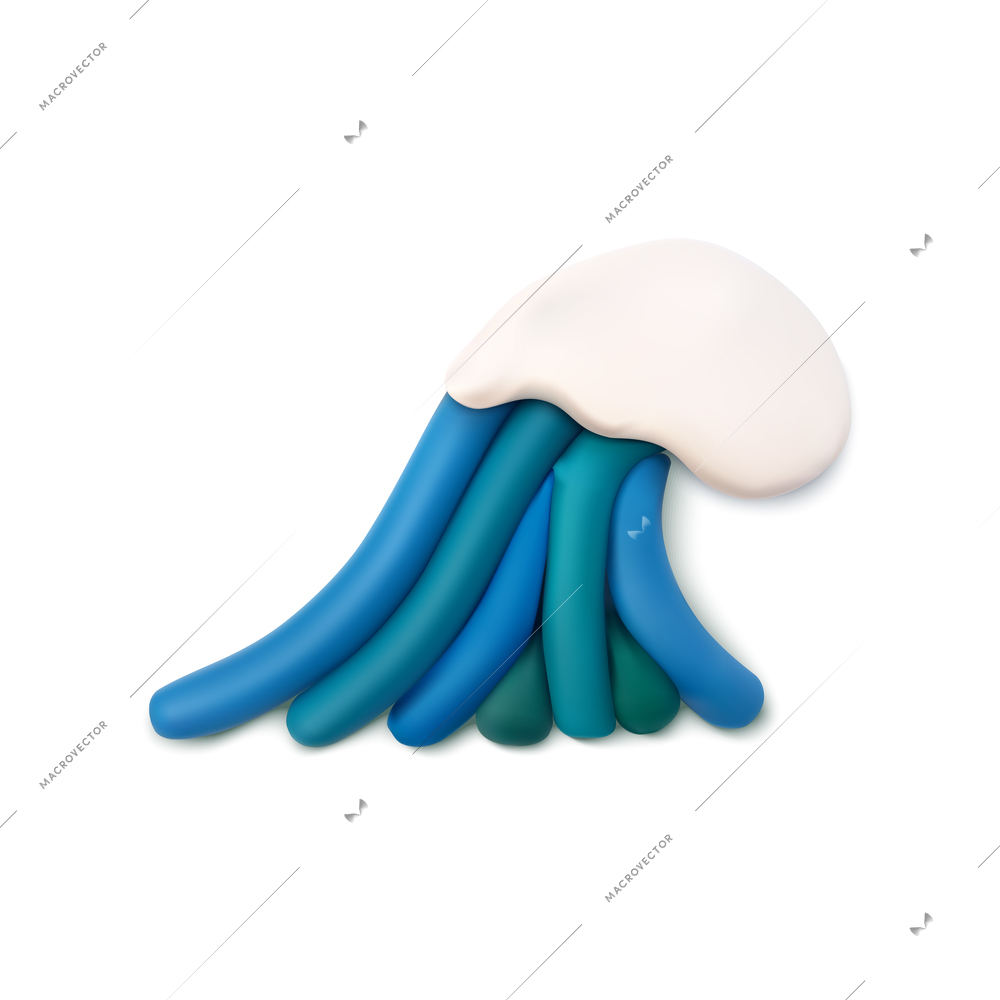 Plasticine modeling clay sea summer composition with realistic view of sea wave with foam vector illustration