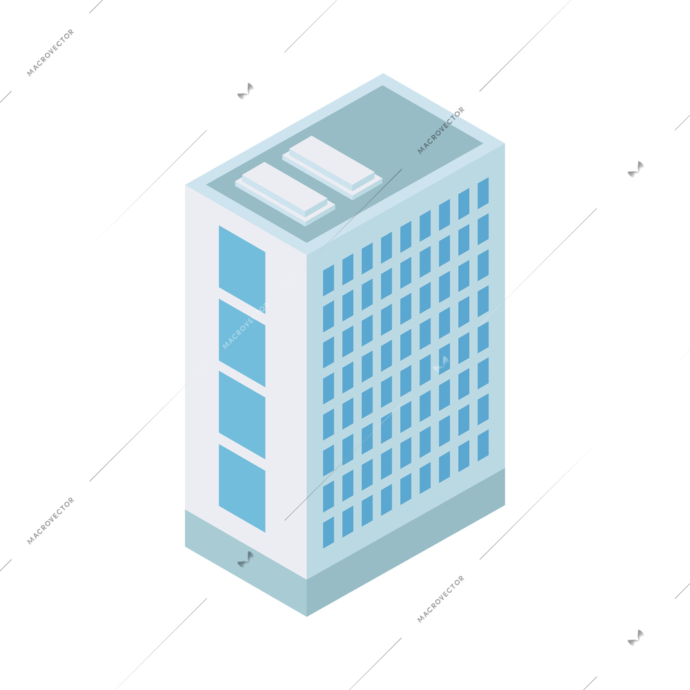 Isometric industrial city composition with isolated image of modern building vector illustration