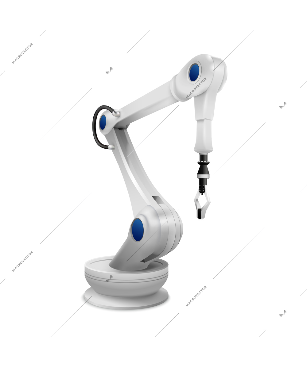 Mechanical robotic arms realistic composition with isolated image of remote controlled programmable industrial unit vector illustration