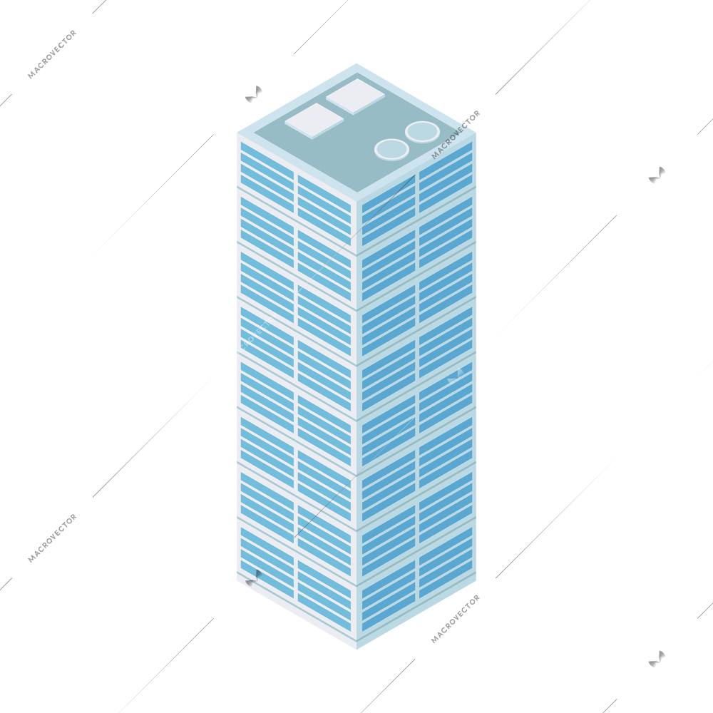 Isometric industrial city composition with isolated image of modern building vector illustration