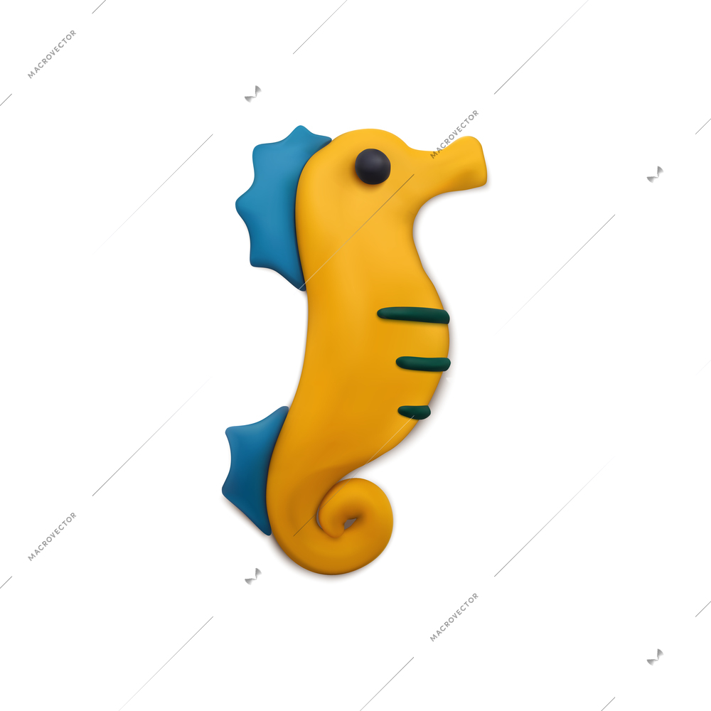 Plasticine modeling clay sea summer composition with colorful sea horse figure vector illustration