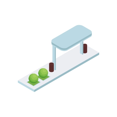 Isometric industrial city composition with isolated image of bus stop vector illustration