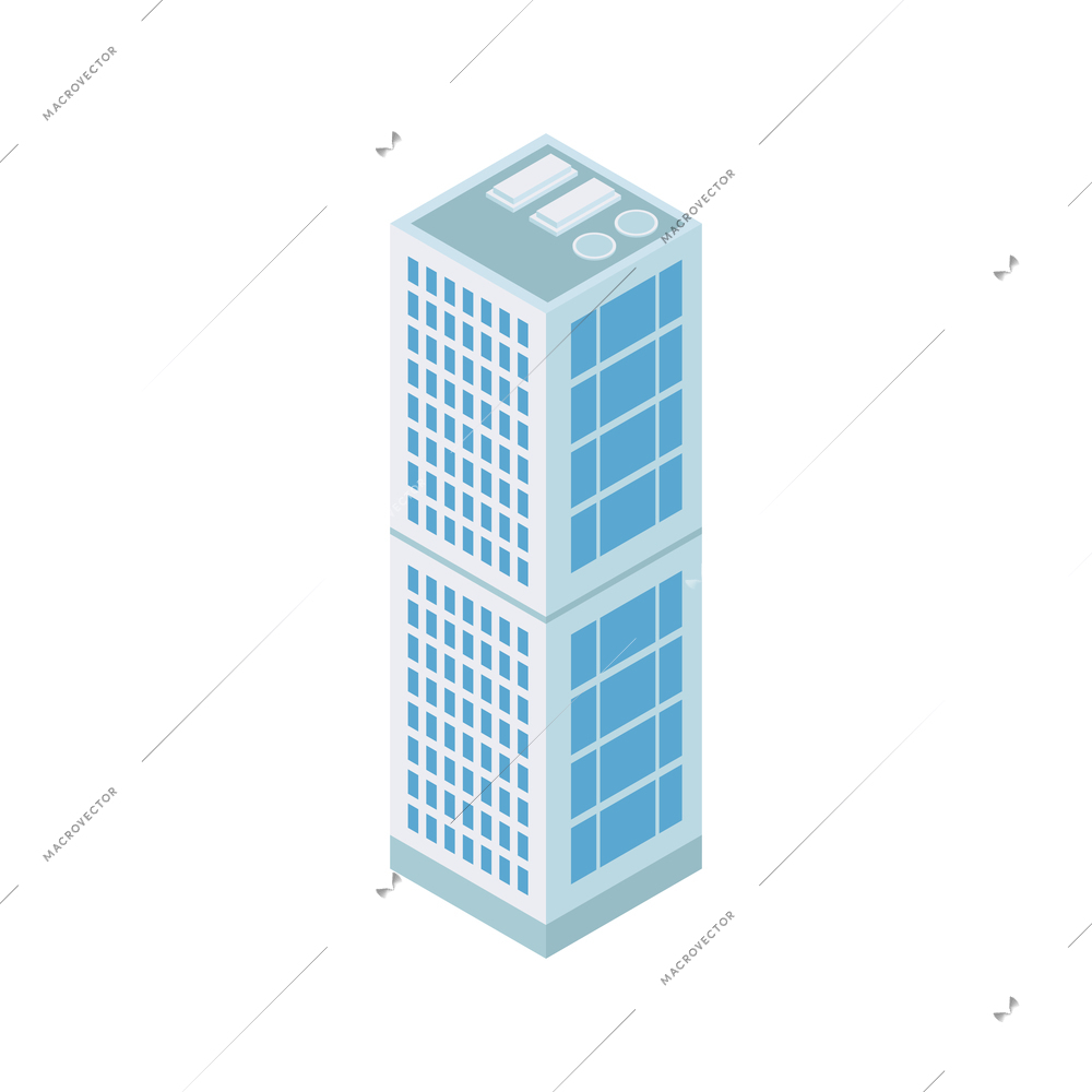 Isometric industrial city composition with isolated image of modern building vector illustration