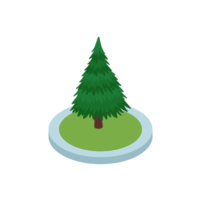 Isometric industrial city composition with isolated image of fir needle tree in round bed vector illustration