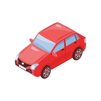 Isometric industrial city composition with isolated image of passenger car vector illustration