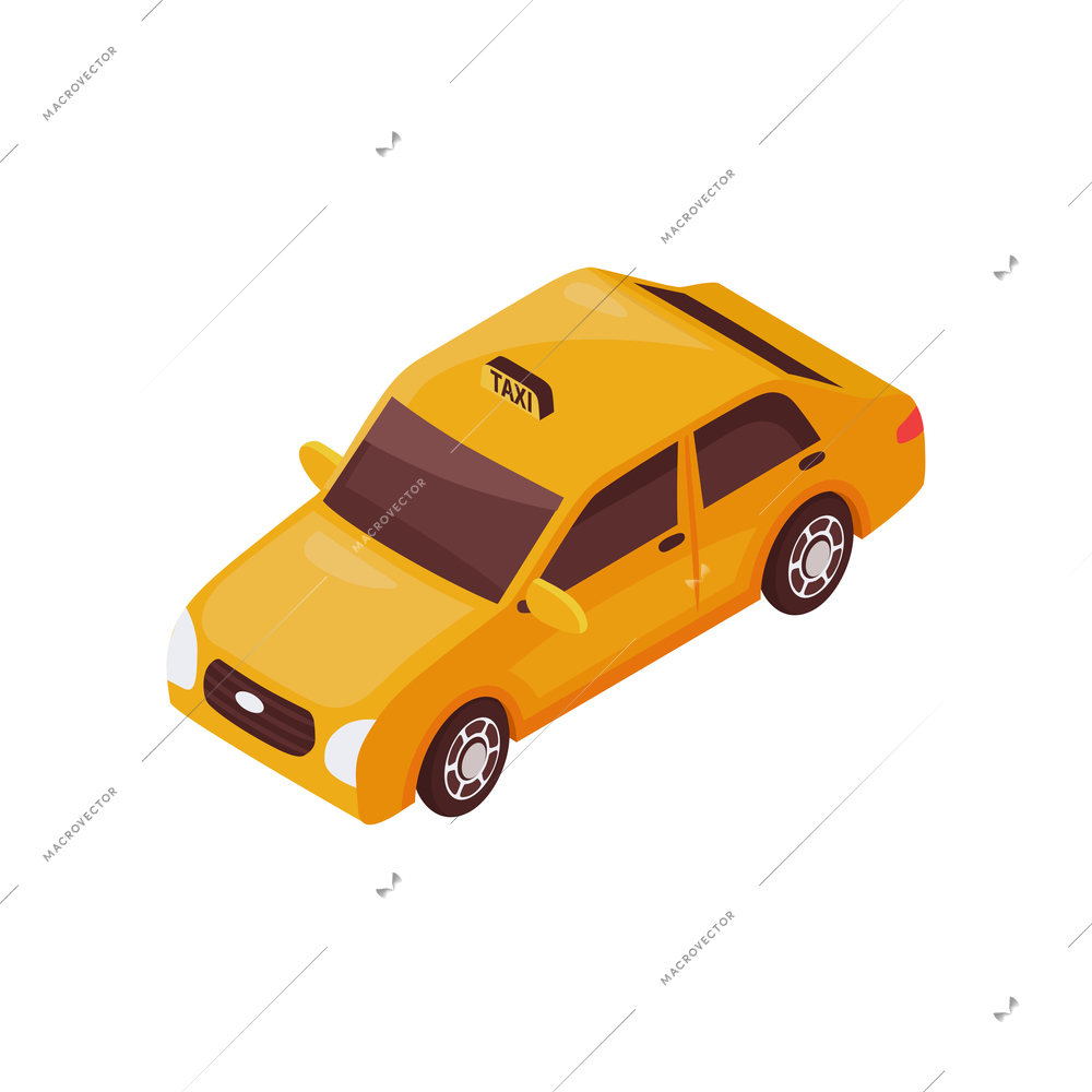 Isometric industrial city composition with isolated image of taxi car vector illustration