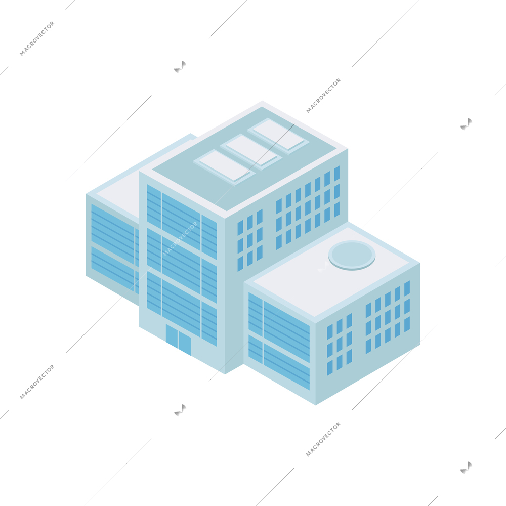 Isometric industrial city composition with isolated image of modern building vector illustration