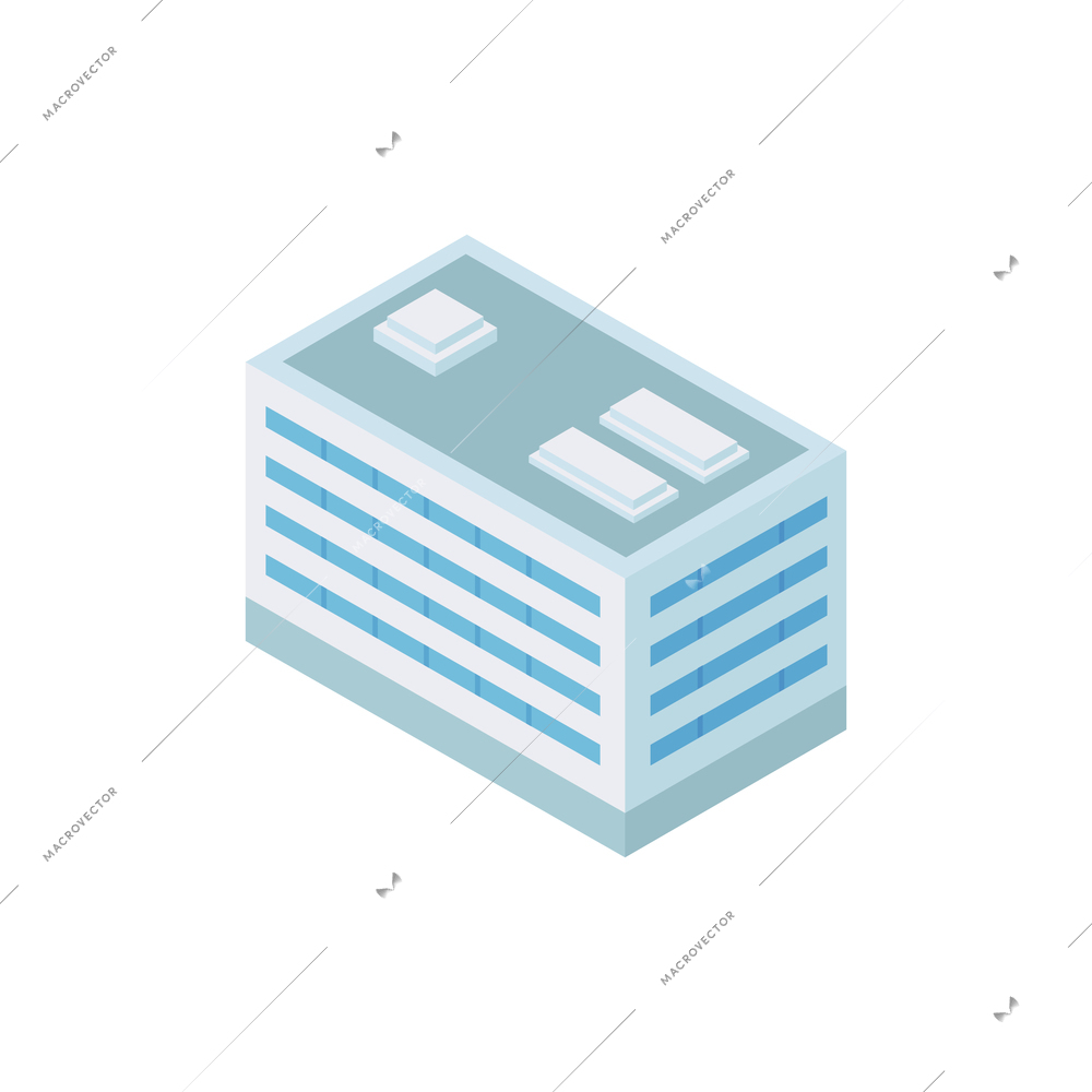 Isometric industrial city composition with isolated image of modern building vector illustration