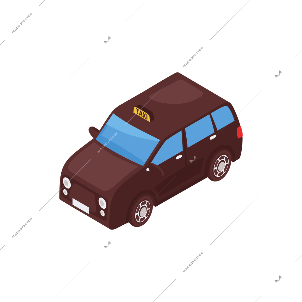 Isometric industrial city composition with isolated image of taxi cab car vector illustration