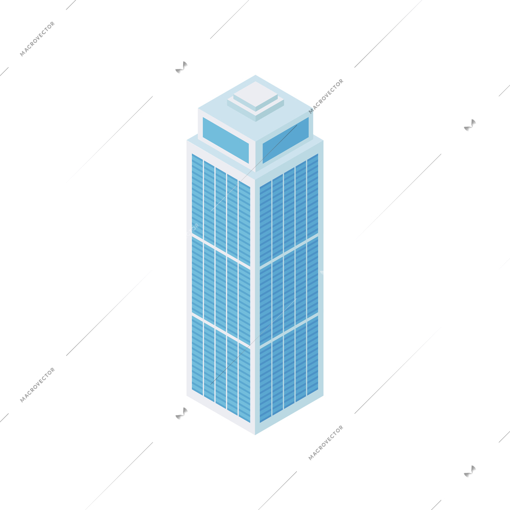 Isometric industrial city composition with isolated image of modern skyscraper vector illustration