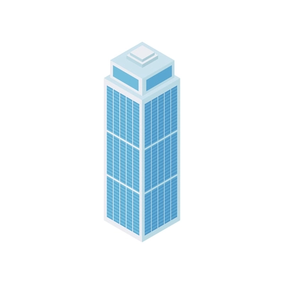 Isometric industrial city composition with isolated image of modern skyscraper vector illustration