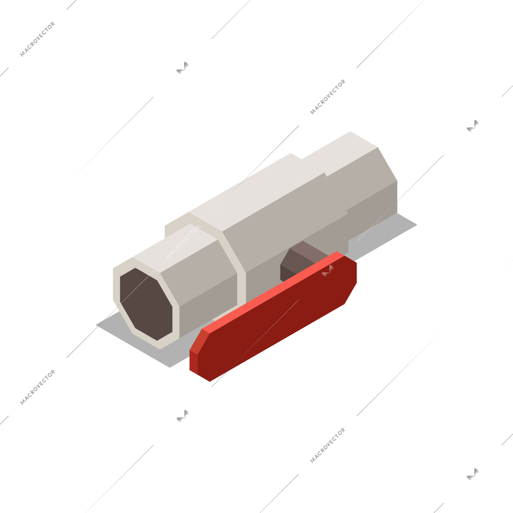 Plumber isometric composition with isolated image of water pipe segment vector illustration