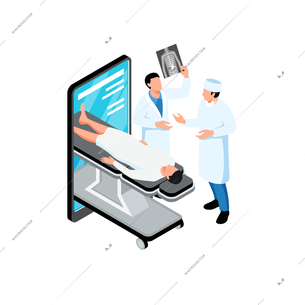 Isometric online medicine composition with view of medical examination with smartphone screen vector illustration
