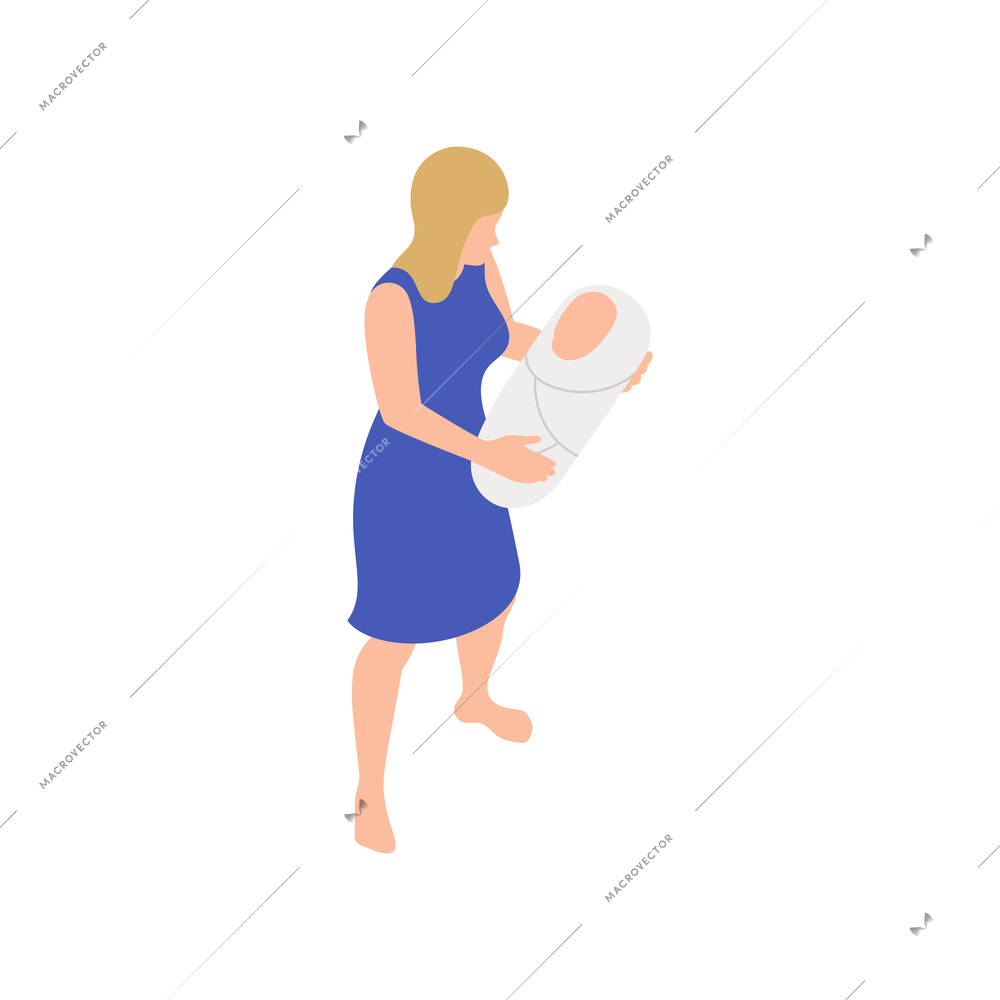 Neighbors relations conflicts isometric composition with female character of mother with crying baby vector illustration