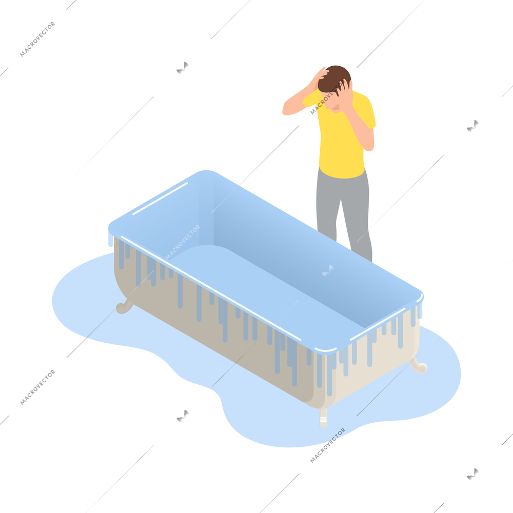 Neighbors relations conflicts isometric composition with view of overflooded bath vector illustration