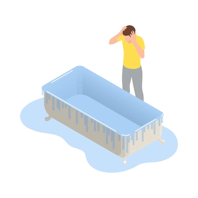 Neighbors relations conflicts isometric composition with view of overflooded bath vector illustration