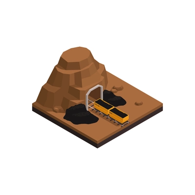 Natural resources isometric composition with image of industrial railroad mine tunnel in mountain vector illustration