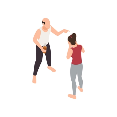 Neighbors relations conflicts isometric composition with characters of quarreling man and woman vector illustration