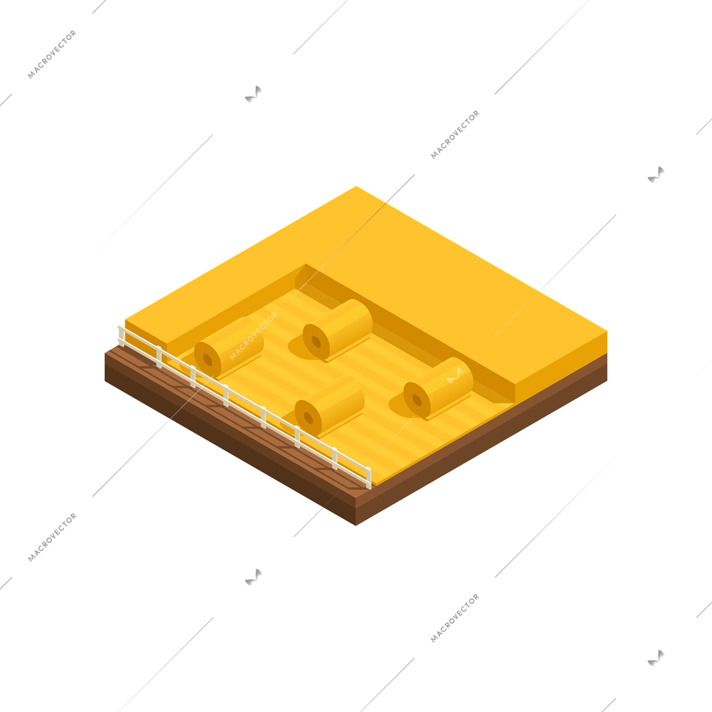 Natural resources isometric composition with view of field with harvesting crops vector illustration