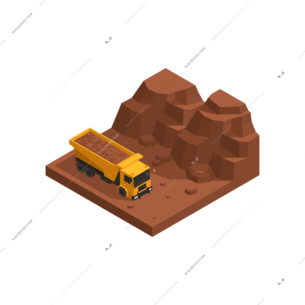 Natural resources isometric composition with open pit scenery and truck image vector illustration