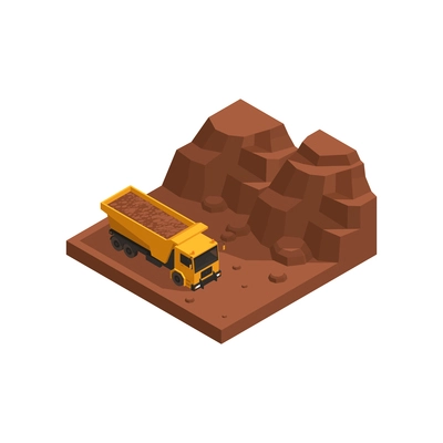 Natural resources isometric composition with open pit scenery and truck image vector illustration