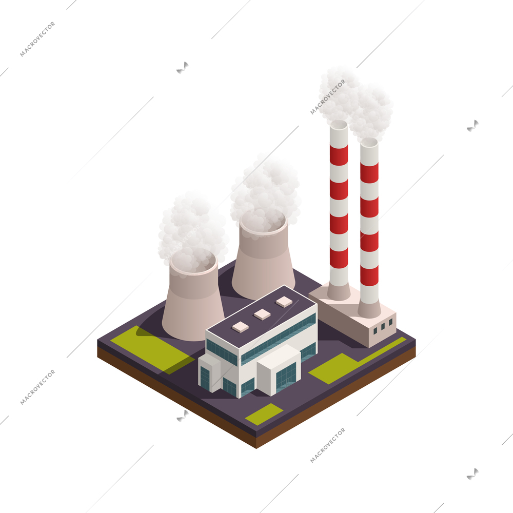 Natural resources isometric composition with view of thermal power plant buildings vector illustration