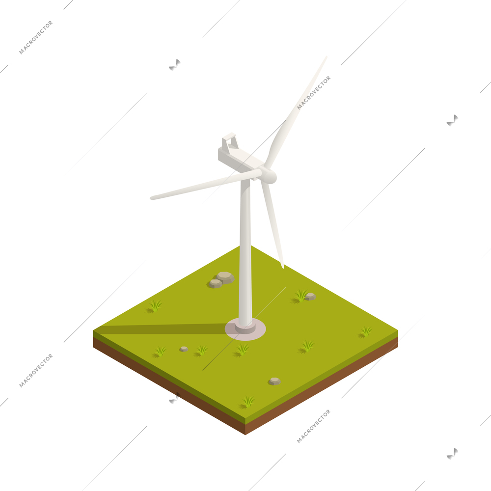 Natural resources isometric composition with isolated image of turbine tower generator vector illustration