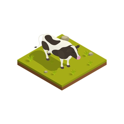 Natural resources isometric composition with image of cow grazing on grass vector illustration