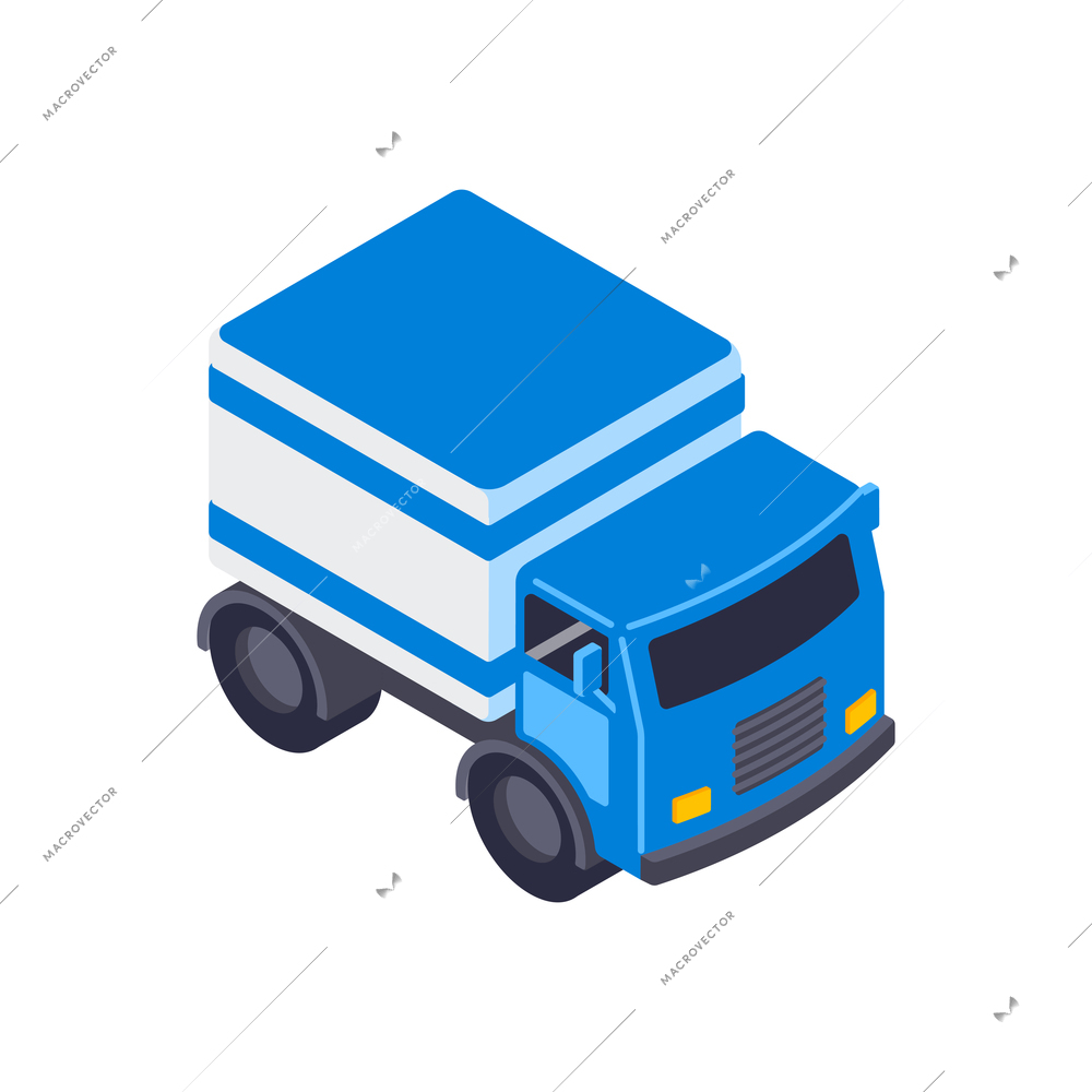 Isometric delivery composition with isolated image of postal truck vector illustration