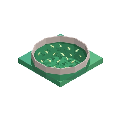 Natural resources isometric composition with lots of fishes inside round basin vector illustration