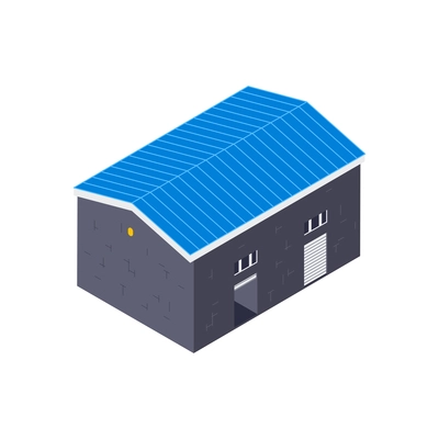 Isometric delivery composition with isolated image of warehouse building vector illustration