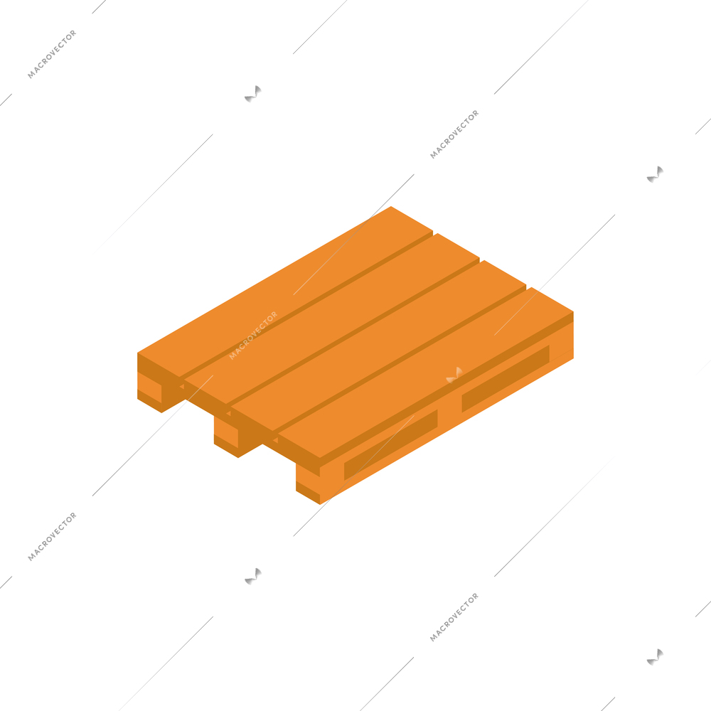 Isometric delivery composition with isolated image of wooden pallet for storing goods vector illustration