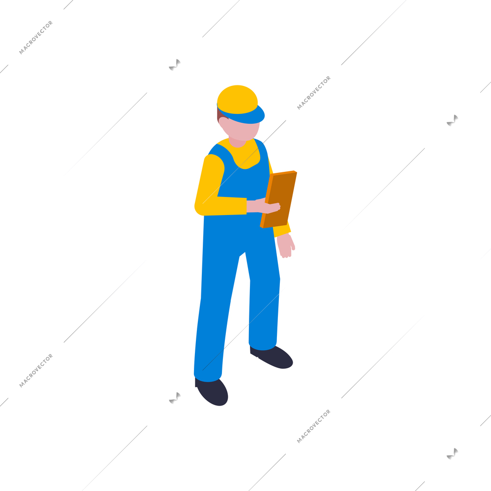 Isometric delivery composition with isolated human character of shipping service worker in uniform vector illustration